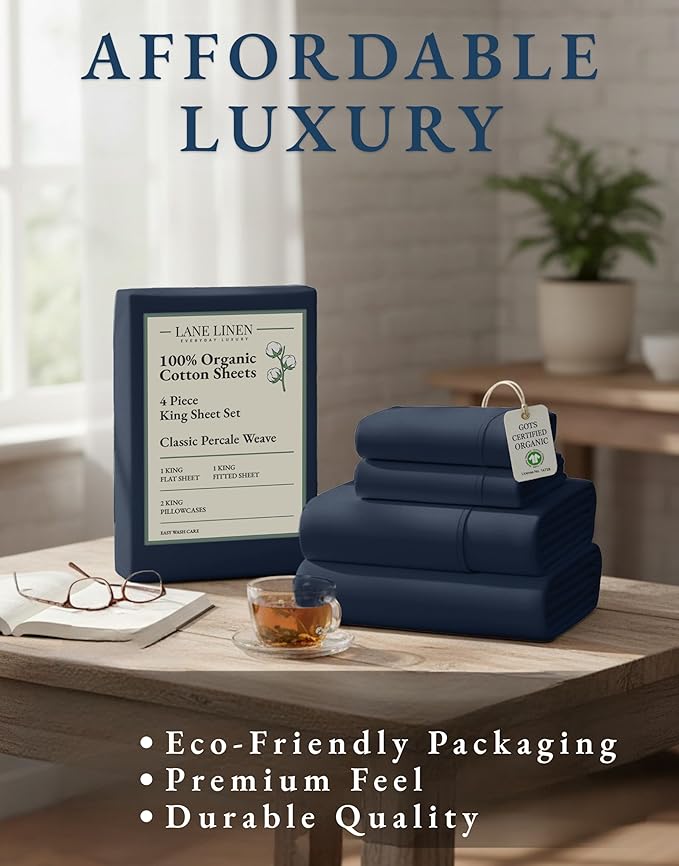 LANE LINEN 100% Organic Cotton Fully Elasticized King Sheet Set, Low Pilling - Image 8