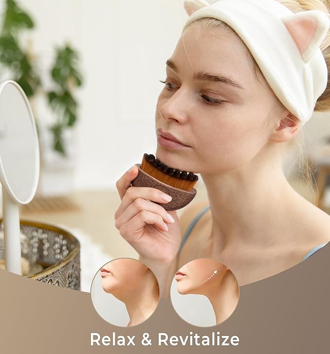 2PCS Lymphatic Contour Face Brush-Wooden Handle Facial Sculpting Brush-Dry Gua - Image 3