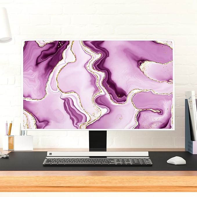 Baocicco Violet Gold Marble Waterproof Computer Monitor Dust Cover 22, 23, 24, 25 Inch for Home Office Creative Computer Dust Proof Monitor Covers for Computer Screen Anti-Static Dustproof Protective