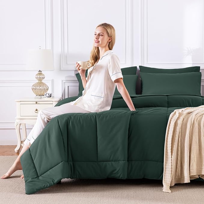 CozyLux King Size Comforter Set Forest Green, 7 Pieces Bed in a Bag, All Season - Image 7