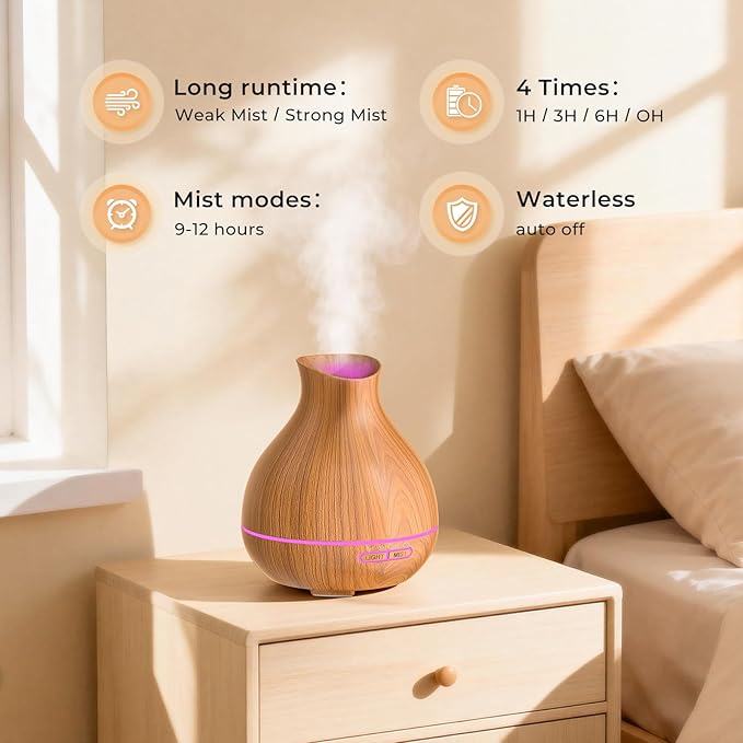 BZseed Aromatherapy Essential Oil Diffuser 550ml 12 Hours Wood Grain Aroma - Image 3
