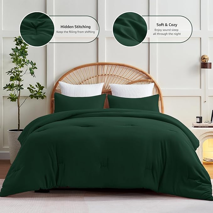 CozyLux Twin Comforter Set Emerald Green, 2 Pieces Twin Extra Long Solid - Image 3