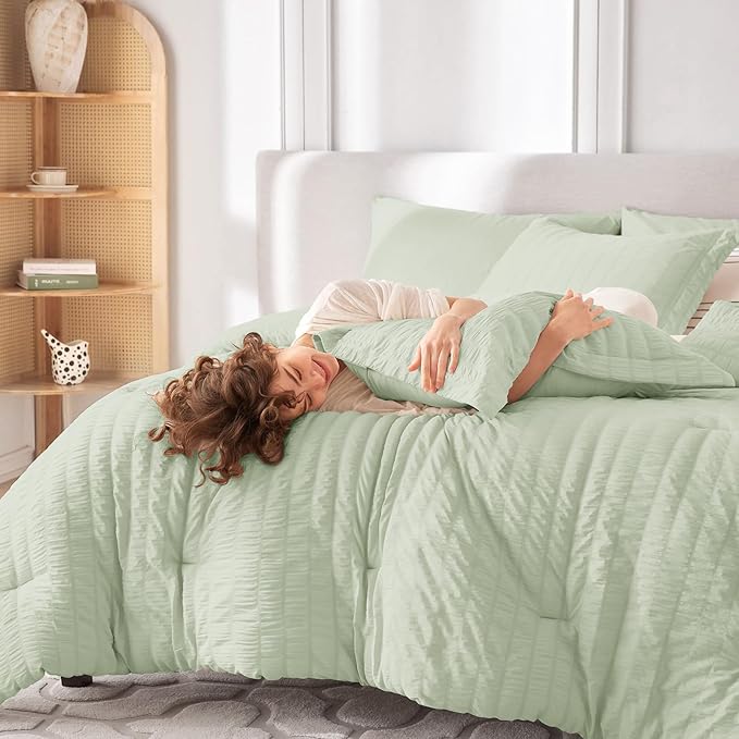 MUXHOMO 5 Pieces Twin Comforter Set, Seersucker Bed in a Bag Twin Size - Image 7