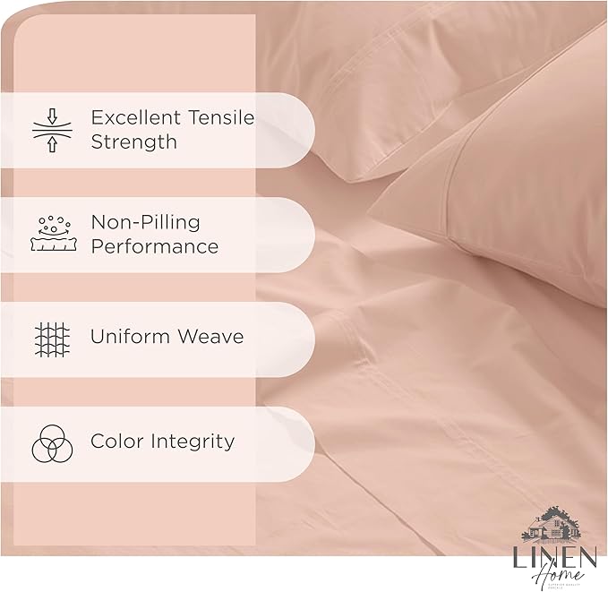 Linen Home 100% Cotton Percale Sheets Queen Size, Brushed Rose, Deep Pocket - Image 2