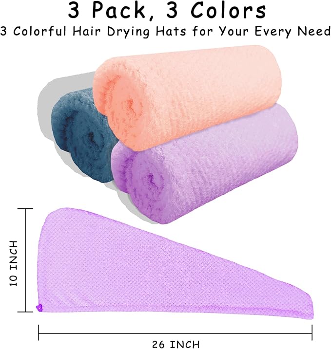 3 Pack Microfiber Hair Towel Wrap - Image 2