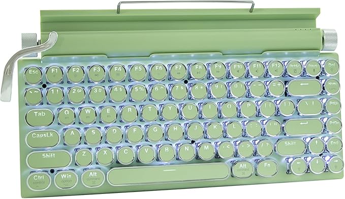 Adventurers Retro Typewriter-Style Mechanical Keyboard, 83 Keys, 75% Compact Layout, Bluetooth 5.0 and Wired, Hot-Swappable Blue Switch, White Backlit for Windows/Mac/iPad/PC/Laptop (Mint Green)