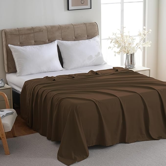ZPECC Queen Flat Sheet Only 1 Pack, Durable Brown Top Bed Sheets Hypoallergenic - Image 3