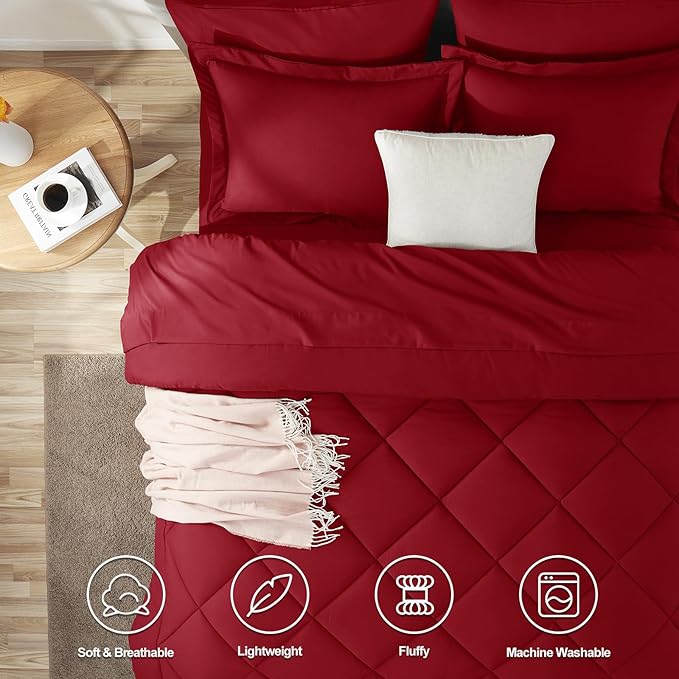 CozyLux Queen Comforter Set Dark Red - Image 2