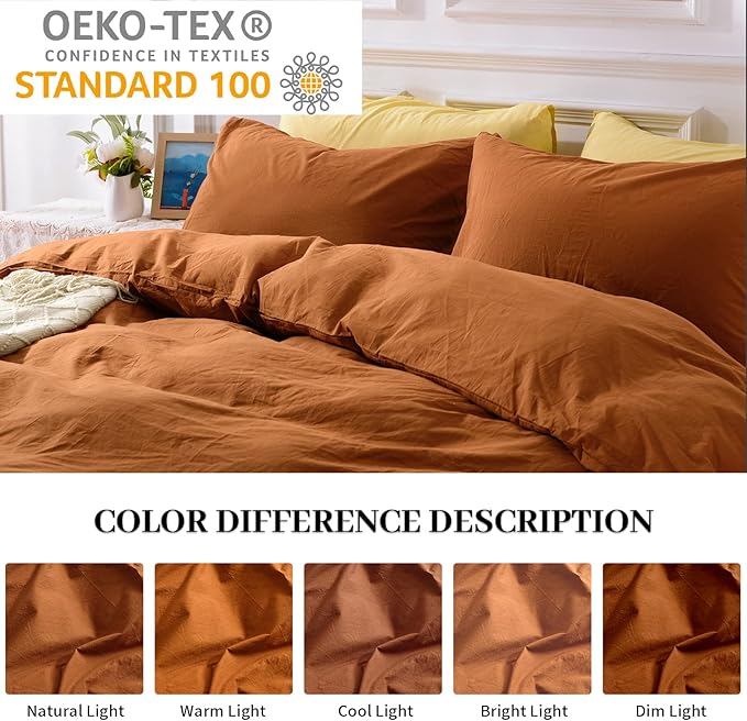 NEXHOME PRO Terracotta Burnt Orange Duvet Cover Set King Size Linen Textured - Image 3