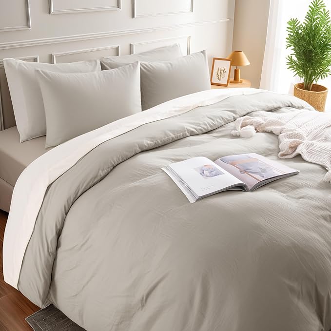 NEXHOME PRO Duvet Cover Queen Size, 100% Washed Cotton Orgnic Linen Like - Image 4