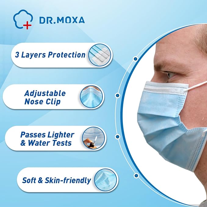DR.MOXA 500 Pack Disposable Medical Face Masks -3 Ply Face Mask - Image 4