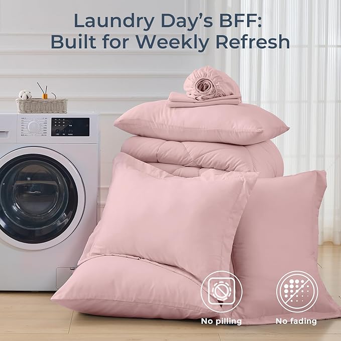 HEVUMYI Dusty Pink Queen Comforter Set - Image 7