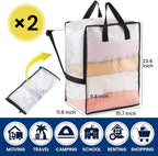 TAILI 2 Pack Clear Moving Bags w/Adjustable Backpack Straps, Moving Supplies, Moving Boxes Alternative, Heavy Duty Storage Totes for College Packing, Camping Backpack for Travel, Dorm, Laundry