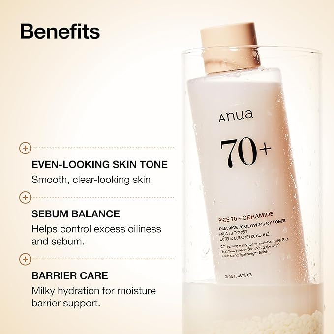 Anua Rice 70 Glow Milky Toner, Glass & Dewy Skin, Hydrating & Barrier Care - Image 3