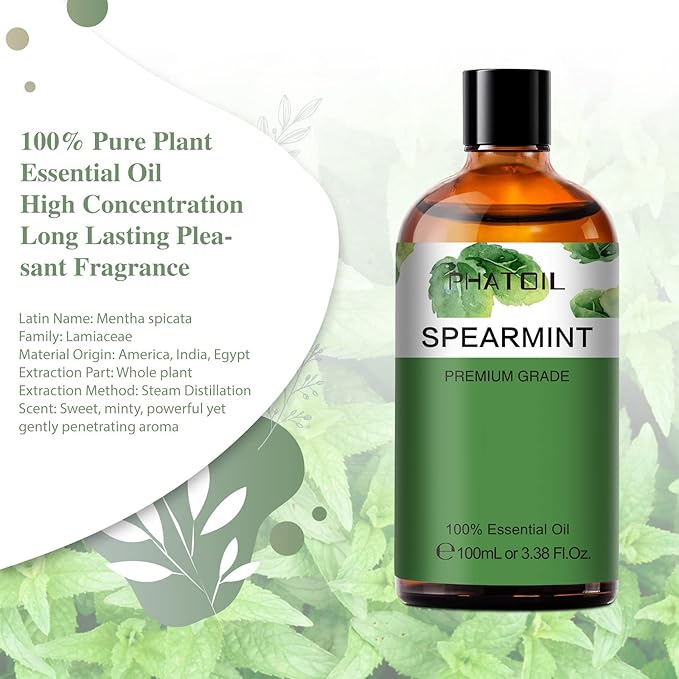 Spearmint 3.38fl.oz Essential Oil, PHATOIL Pure Aromatherapy Oils - Image 2