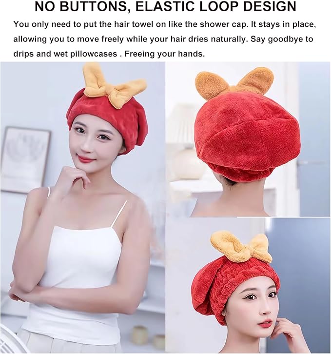 Microfiber Hair Drying Cap, Ultra Absorbent Hair Towel Wrap Turban - Image 4