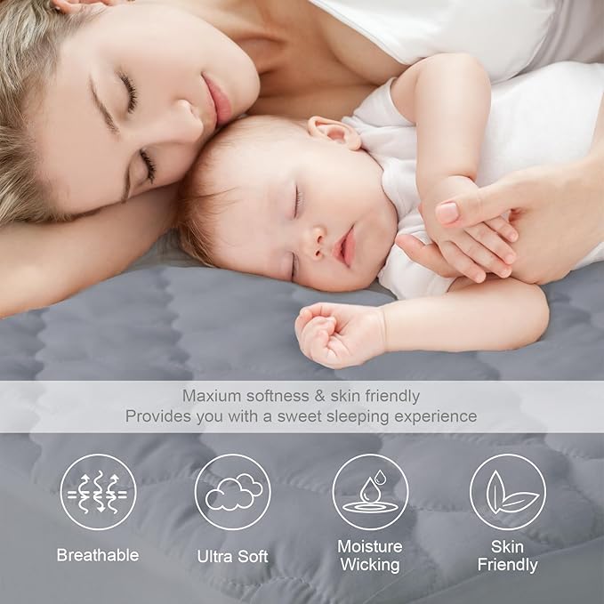 King Mattress Protector Pad Waterproof Quilted, Breathable & Cooling King Size - Image 3