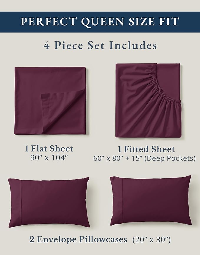LANE LINEN 100% Organic Cotton Sheets Queen Size, Classic Percale Weave Fully - Image 2