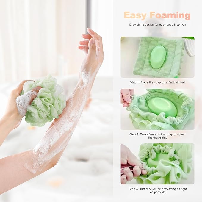 3-Pack Bar Soap Loofah Pouch, 2-in-1 Loofah Washcloth Combo - Image 2