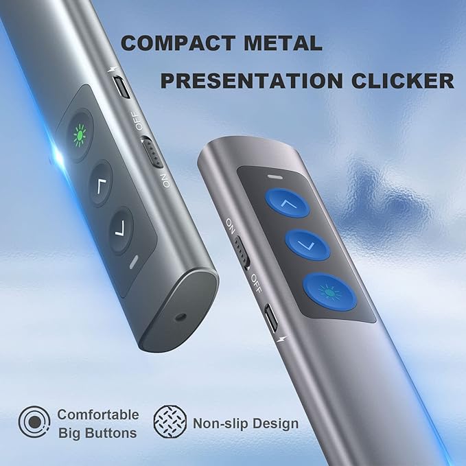 Rechargeable Green Laser Pointer Presentation Clicker for Laptop PowerPoint, USB-A USB-C Wireless Presenter Remote Power Point Clicker for Computer/Mac/PPT/Slideshow/Google Slide Advancer
