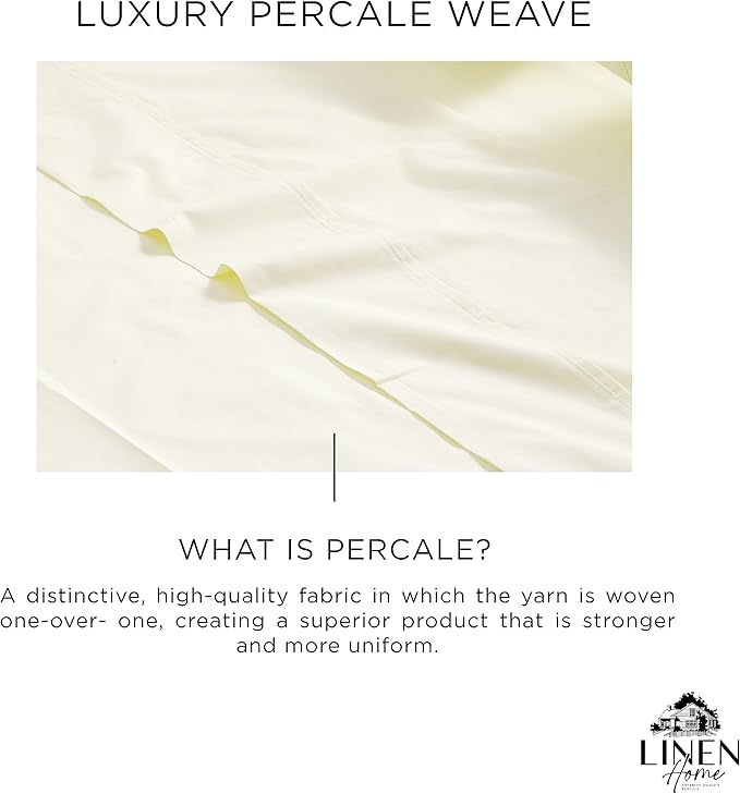 Linen Home 100% Cotton Percale 1 Flat Sheet, Queen Size - Image 2