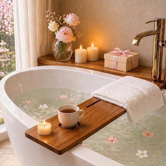 Teak Bathtub Tray for Tub 35” | Bath Tub Tray Wood for Large & Freestanding Tubs - Image 3