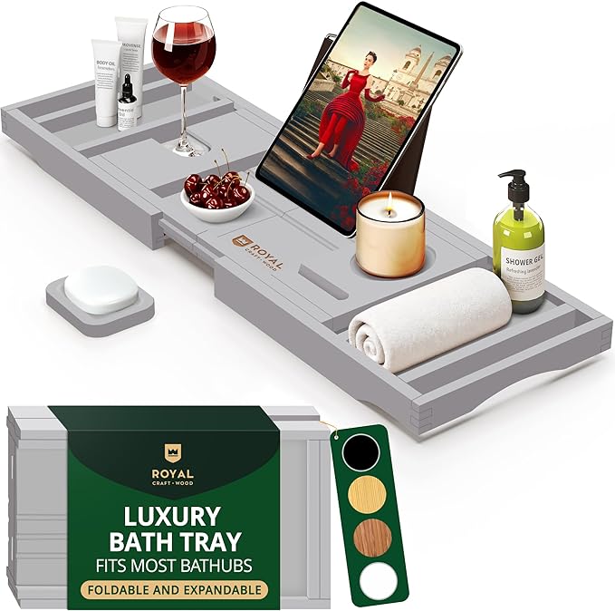 ROYAL CRAFT WOOD Premium Foldable Bathtub Tray Caddy by RoyalCraftWood