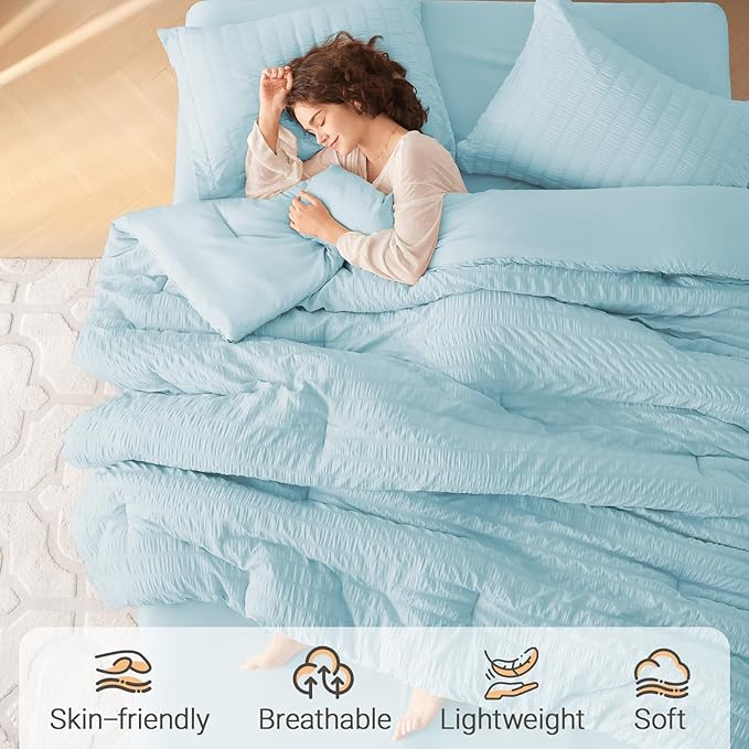 MUXHOMO 5 Pieces Twin XL Comforter Set, Seersucker Bed in a Bag Twin XL Size - Image 2
