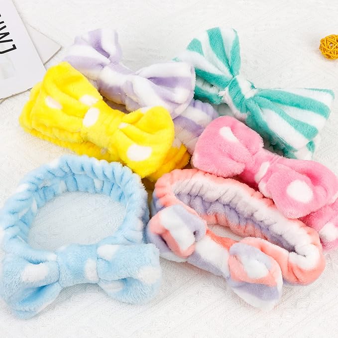 Casoty 6 Pcs Hairband, Soft Coral Fleece Spa Headbands, Bow Headband - Image 9