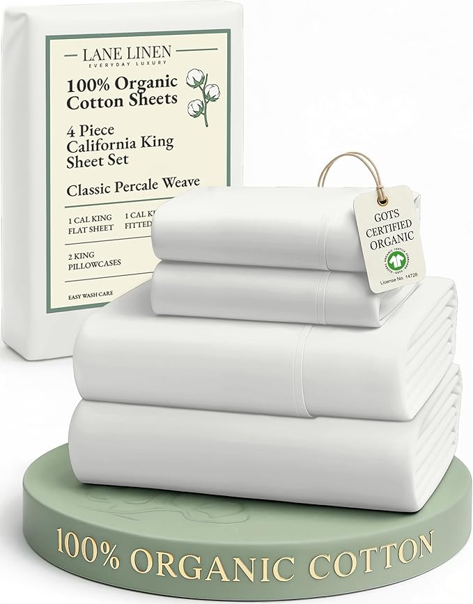 LANE LINEN 100% Organic Cotton California King Sheets Set, 4-Piece Pure Organic by LaneLinen