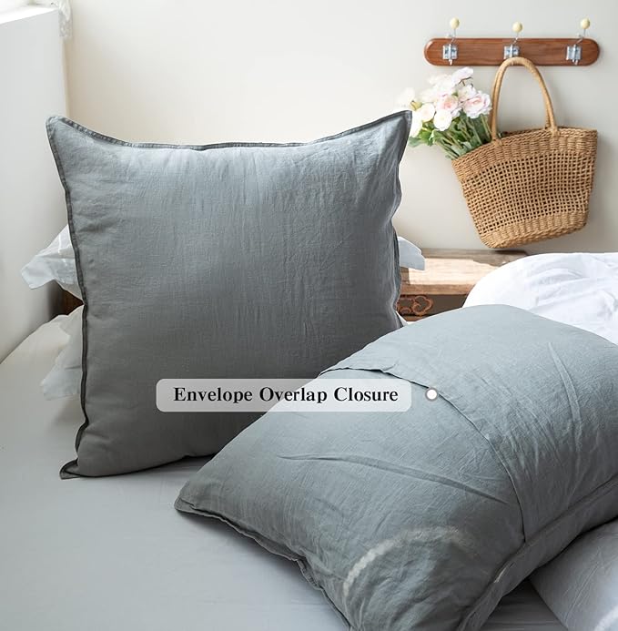 Simple&Opulence 100% Washed Linen Euro Shams 26'' x 26'' Pack of 2, Basic Style - Image 4