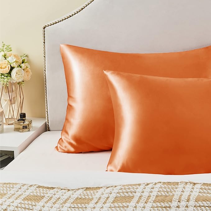 BEDELITE Satin Pillowcase with Zipper, Burnt Orange Pillow Cases Queen Size Set - Image 6