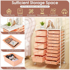HAPPYGRILL 15-Drawer Rolling Cart, Storage Carts with Removable Drawers & Steel Frame, Utility Cart on Lockable Wheels for Home, School, Office (Peach Fuzz)