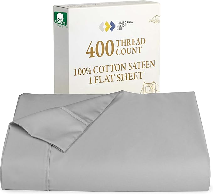 California Design Den Queen Size Flat Sheet, 400 Thread Count 100% Cotton Sateen by CaliforniaDesignDen