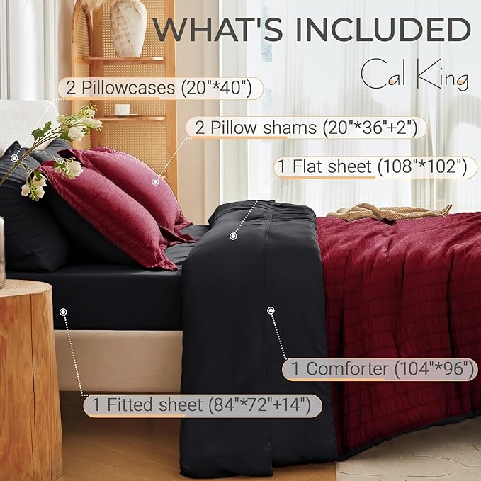 MUXHOMO 7 Pieces California King Comforter Set, Seersucker Bed in a Bag Cal - Image 4