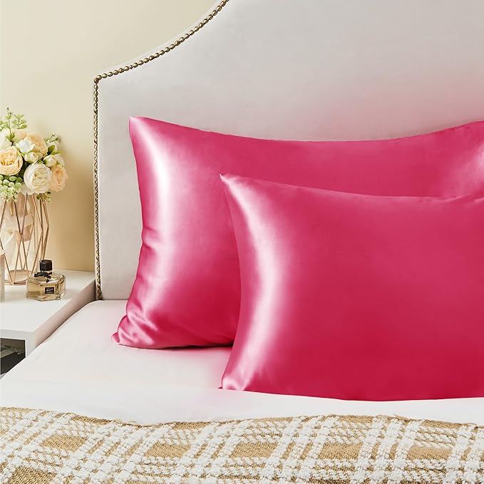 BEDELITE Satin Pillowcase with Zipper, Hot Pink Pillow Cases Queen Size Set of 2 - Image 6