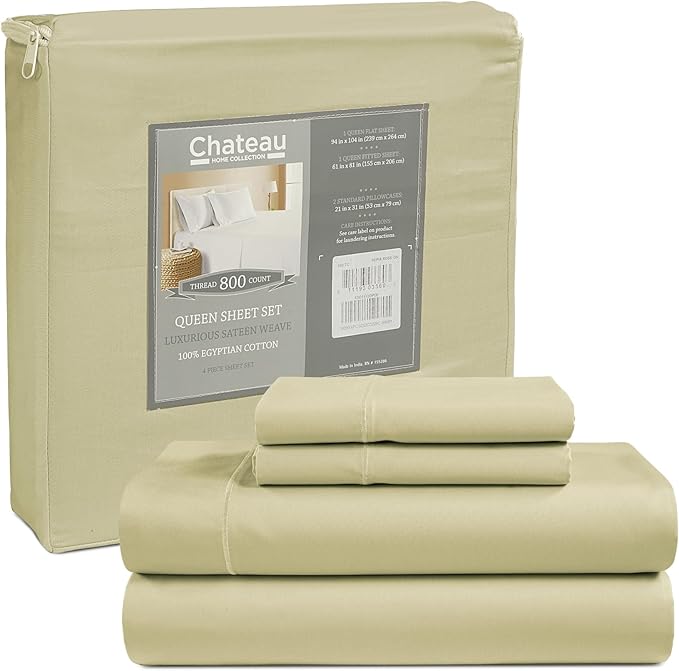 Egyptian Cotton Sheets King Size Sheets Deep Pocket Set, 800 Thread Count 4PC by CHATEAUHOMECOLLECTION