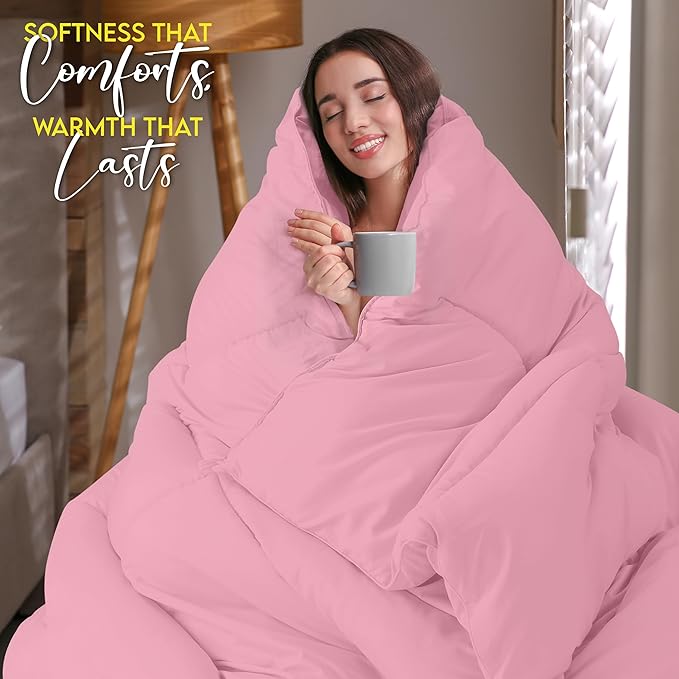 Utopia Bedding Queen Comforter Duvet Insert, Quilted Pink Comforter - Image 5