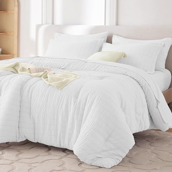 MUXHOMO 5 Pieces Twin Comforter Set, Seersucker Bed in a Bag Twin Size by MUXHOMO