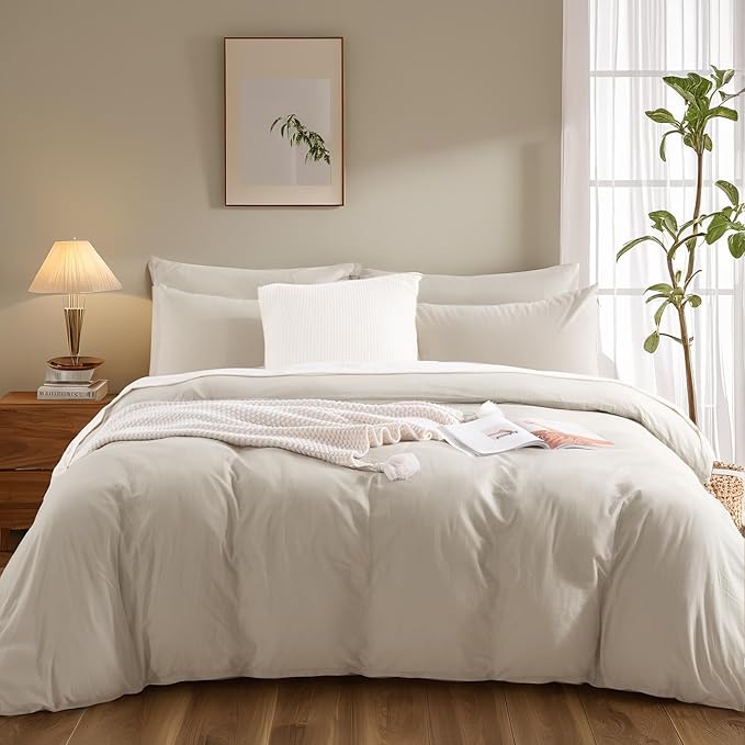 NEXHOME PRO 100% Washed Cotton Duvet Cover Queen Size, Ogranic Natural Linen - Image 2