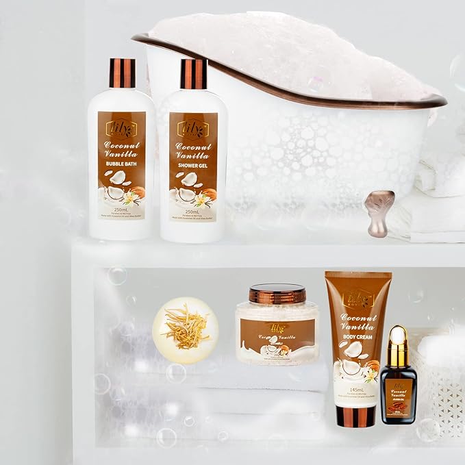 Mothers Day Gifts for Mom, Gifts for Women, 7-Piece Coconut Vanilla Bath and - Image 5