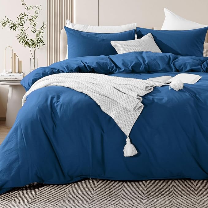 NEXHOME PRO Duvet Cover Set 100% Washed Cotton Oversized Queen 98"x98" by NEXHOMEPRO