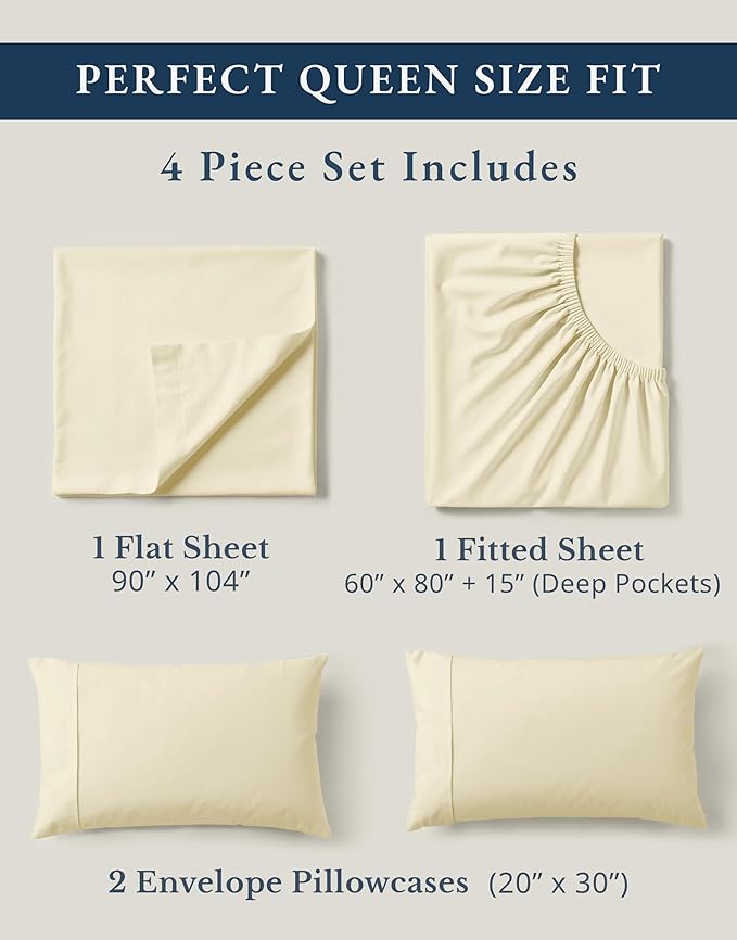LANE LINEN 100% Organic Cotton Queen Sheets, Classic Percale Weave Bedsheets - Image 4