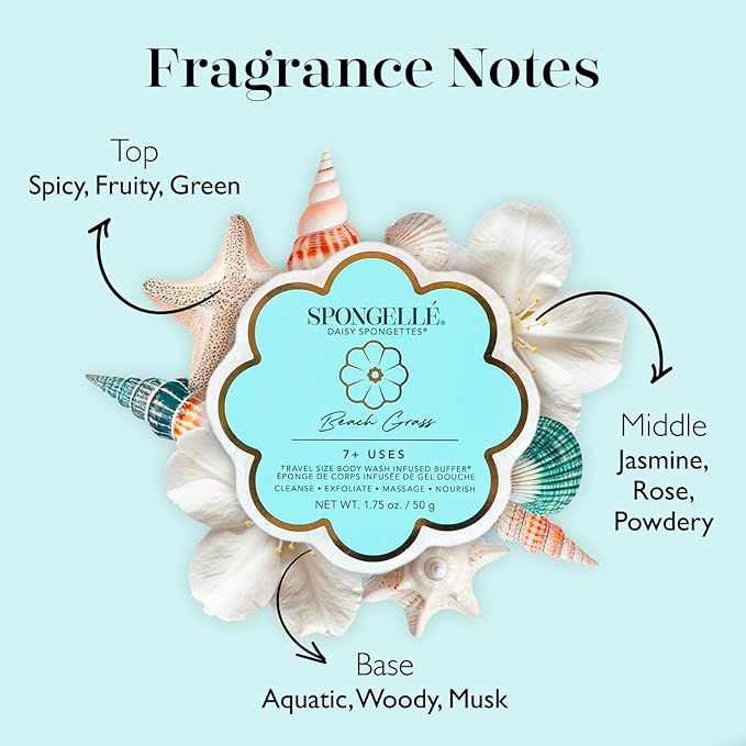 Spongellé Beach Grass Daisy Spongette Bath Sponge | Built-in Body Wash & Body - Image 3