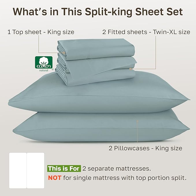 CALIFORNIA DESIGN DEN Authentic Soft Split King Sheets, 800 Sateen 100% Cotton - Image 4