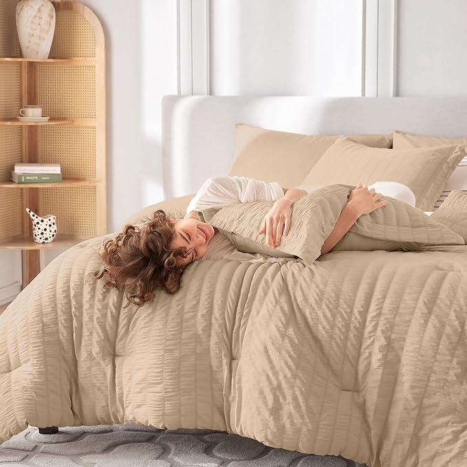 MUXHOMO 5 Pieces Twin XL Comforter Set, Seersucker Bed in a Bag Twin XL Size - Image 7