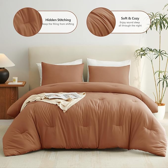 CozyLux King Size Comforter Set Pumpkin, 3 Pieces Solid Comforters King Size - Image 2