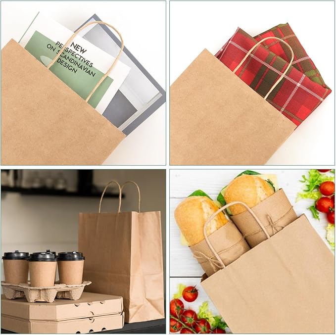 XPCARE 200Pack Paper Bags 8x4.5x10 Inch, Plain Medium Paper Bags with Handles Bulk, Kraft Paper Gift Bag, Retail, Party, Shopping, Favor Bag (Brown)