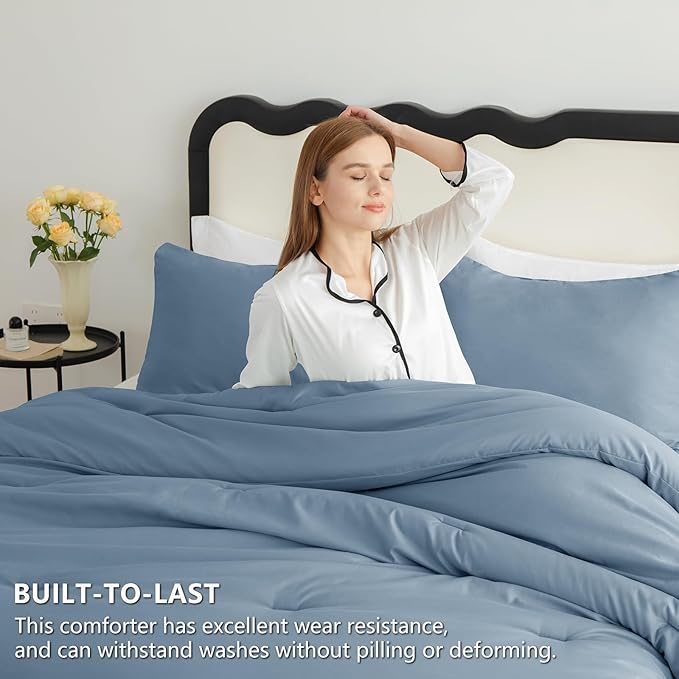 CozyLux Twin Comforter Set Grayish Blue, 2 Pieces Twin Extra Long Solid - Image 3