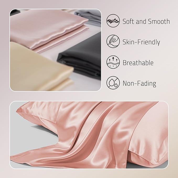 Gabire Mulberry Silk Pillowcases Set of 2, Both Sides Real Silk Pillow Covers - Image 2